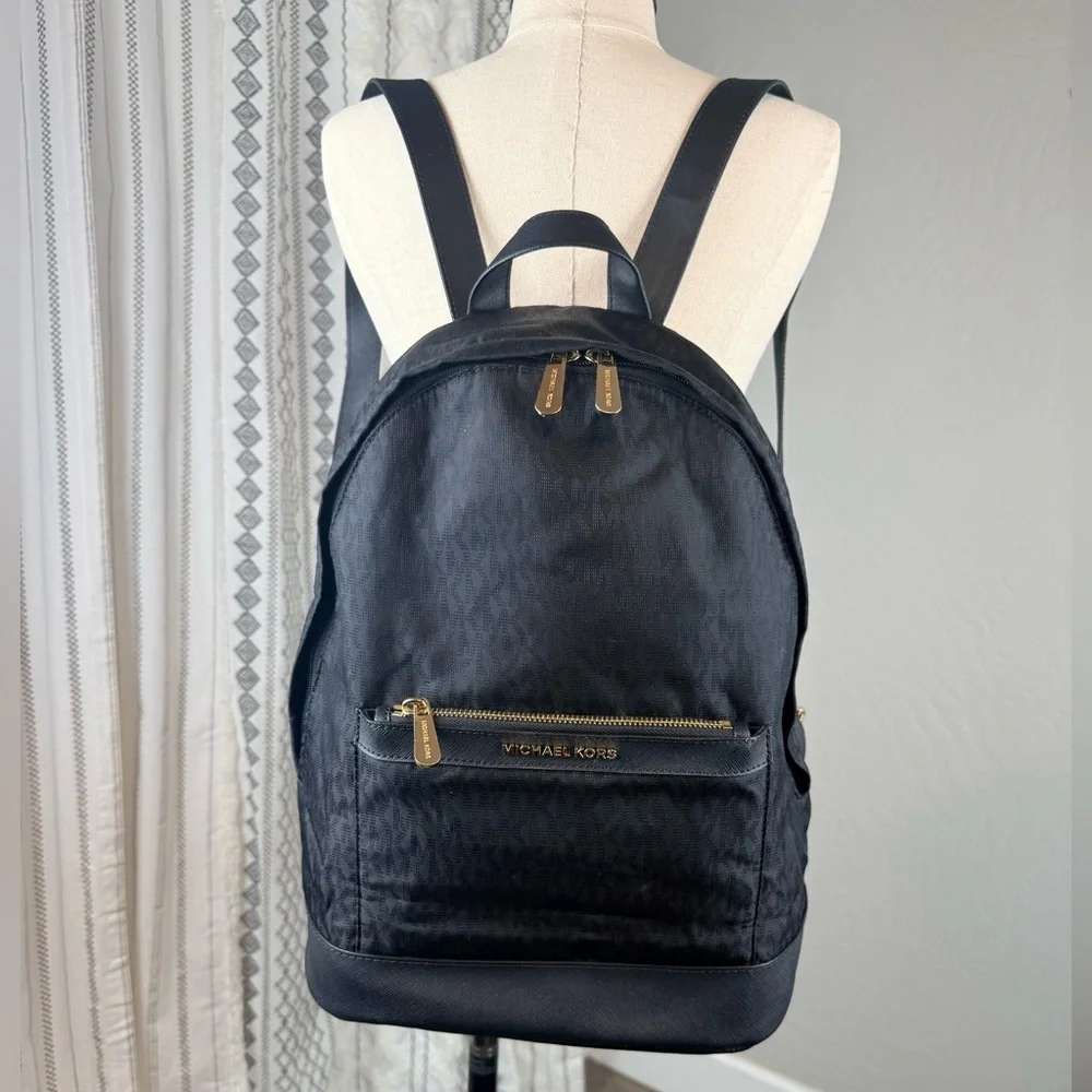 Michael Kors Black Nylon Backpack‎ Gold Hardware MK Logo Lining